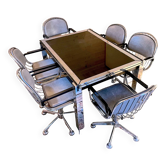 Ensemble salle à manger chromé, La Metal Arredo et Moltoni&Co, 6 Chaises et table chromées, Italie