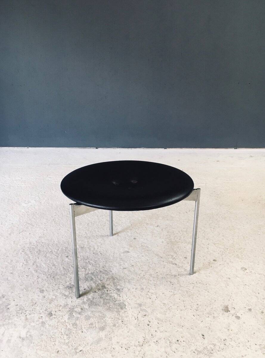 Midcentury Modern Leather Tripod Stool by Uno & Östen Kristiansson for Luxus, Sweden, 1960s