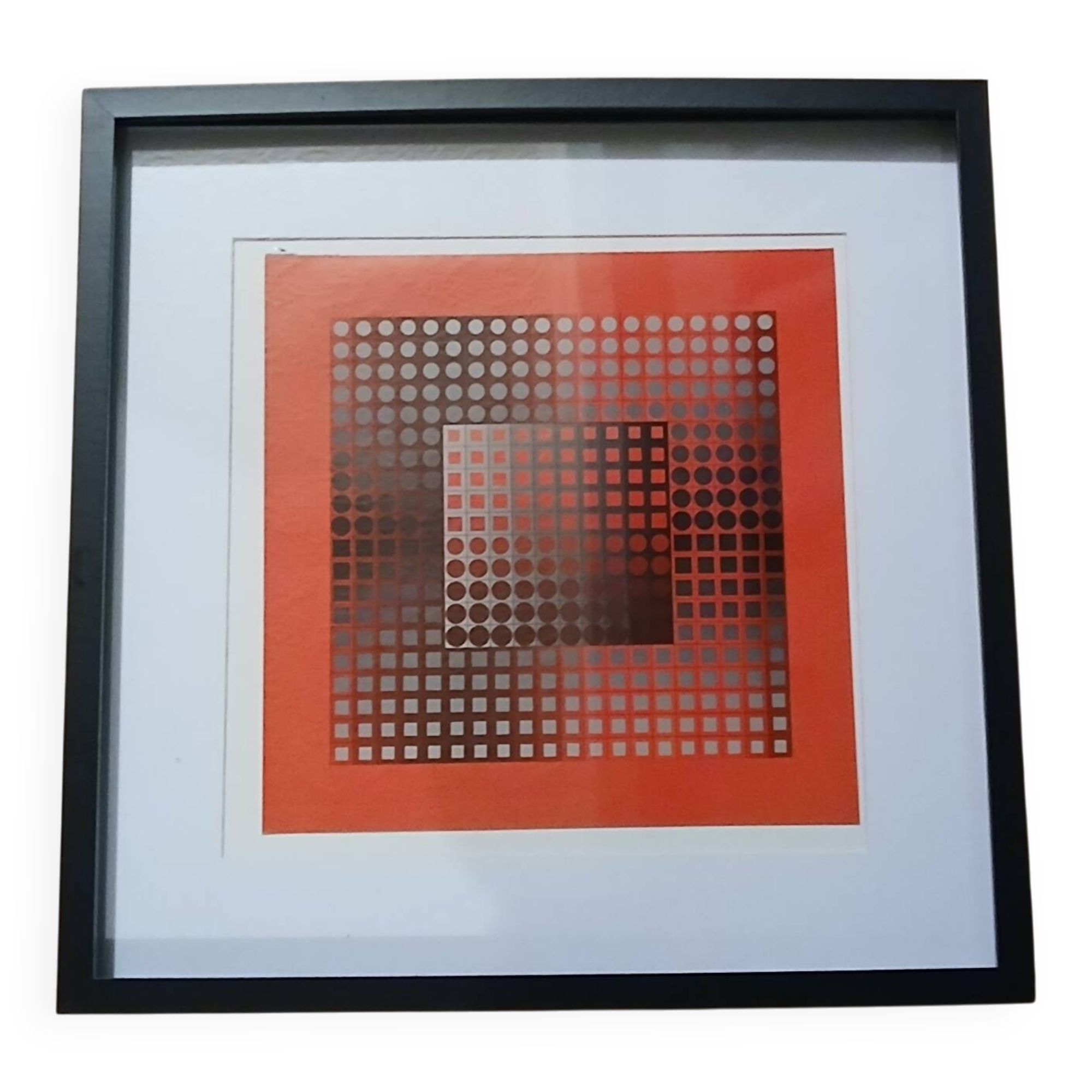Tableau Op Art Victor Vasarely - Vintage Screen Print from the 70s Framed