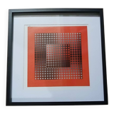 Tableau Op Art Victor Vasarely - Vintage Screen Print from the 70s Framed