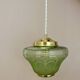 Vintage art deco globe pendant light in green and gold frosted glass