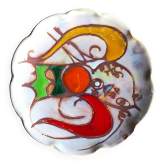 Decorative plate with Vallauris enamelled bird decoration, MC Treinen style