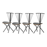Set of 4 folding chairs in metal and wood, 1970s vintage