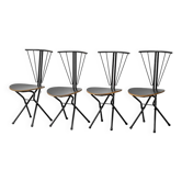 Set of 4 folding chairs in metal and wood, 1970s vintage