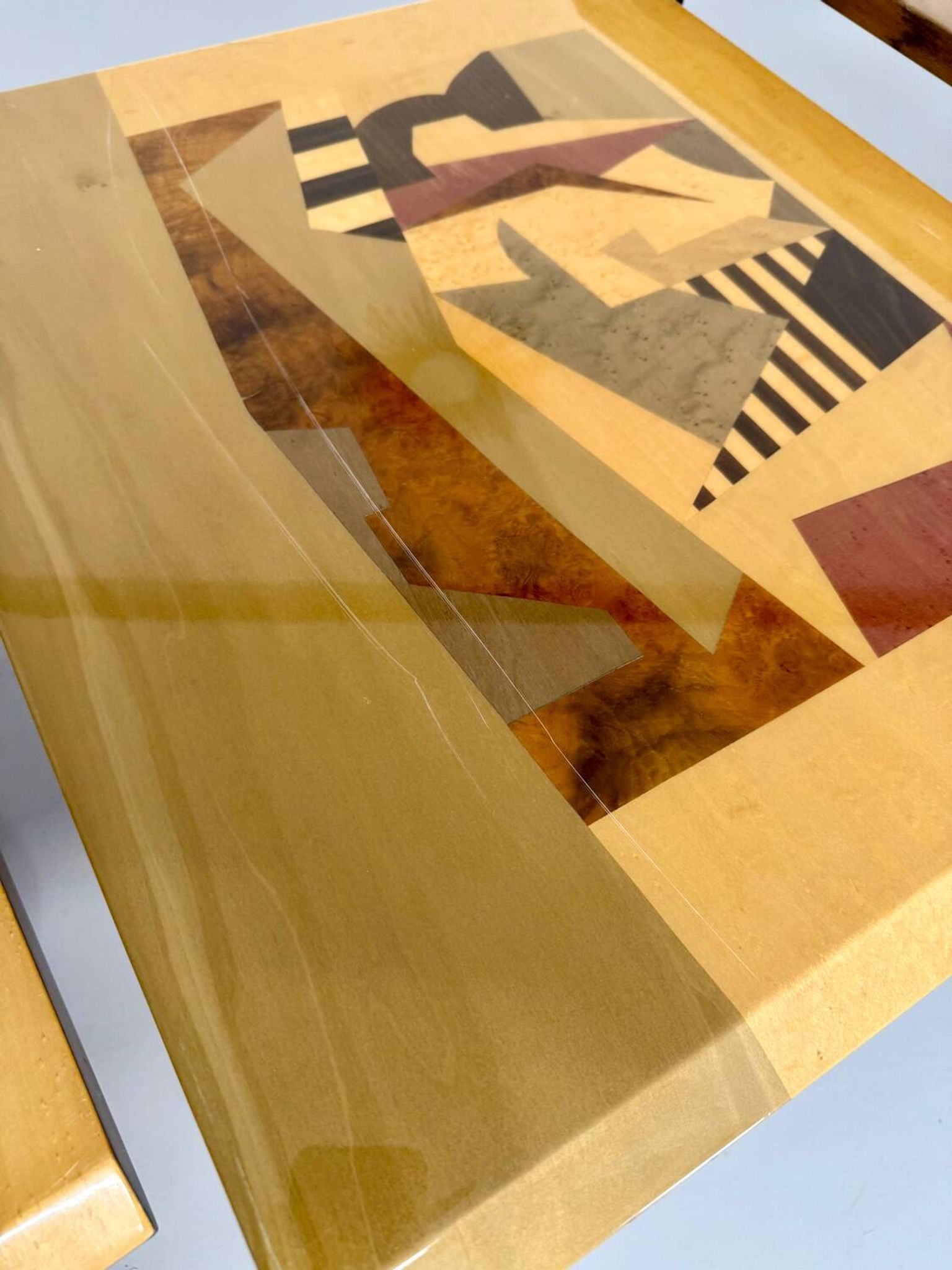 Table basse gigogne marqueterie géométrique design italien vintage