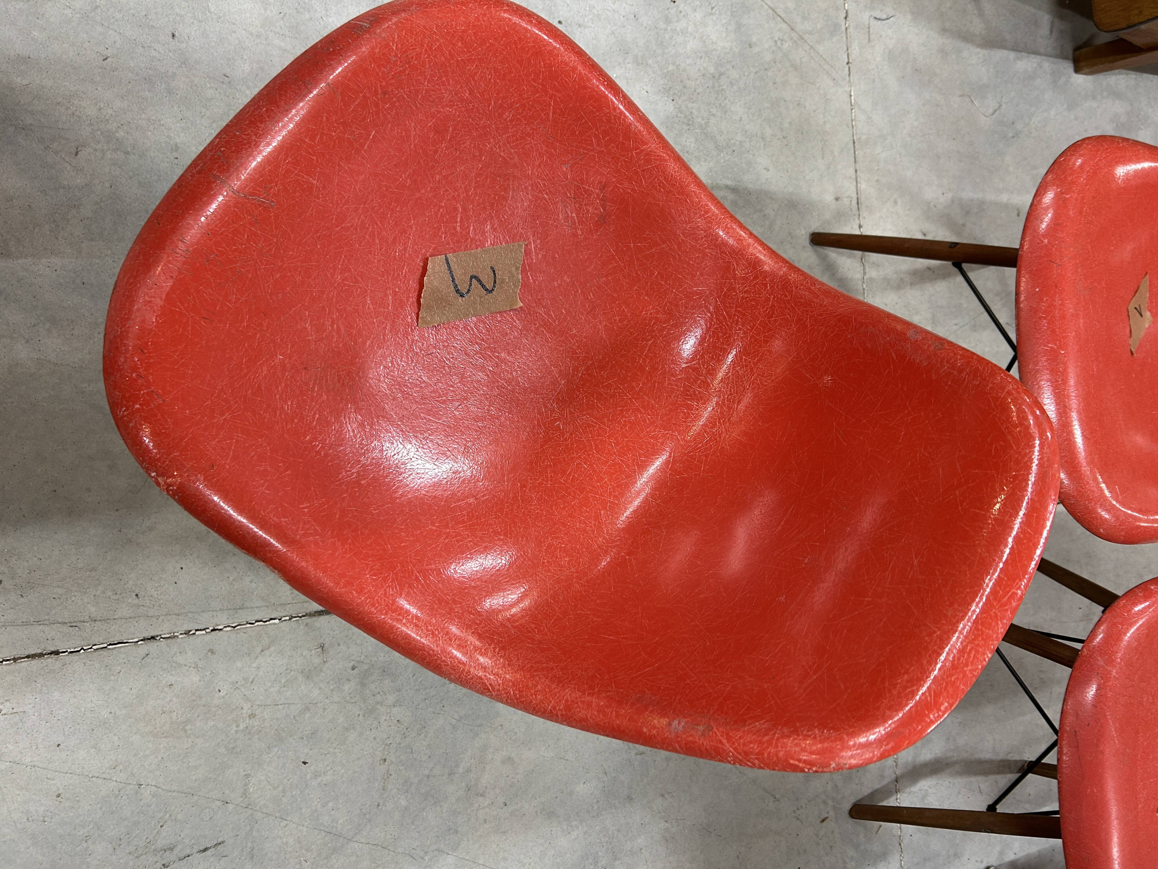 Set of 6 vintage red DSW chairs by Charles and Ray Eames