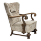1960s, Danish armchair, beige/brown furniture fabric, carved oak wood.