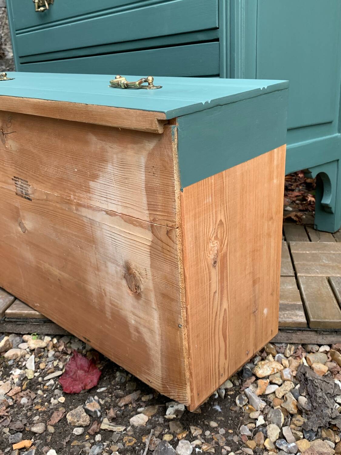 Old grey green high chest of drawers H160