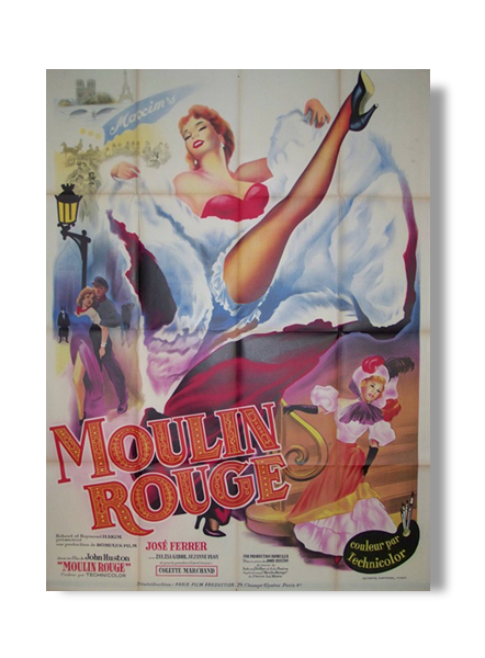 Movie poster old vintage red french cancan moulin lithograph 120 x 160 cm