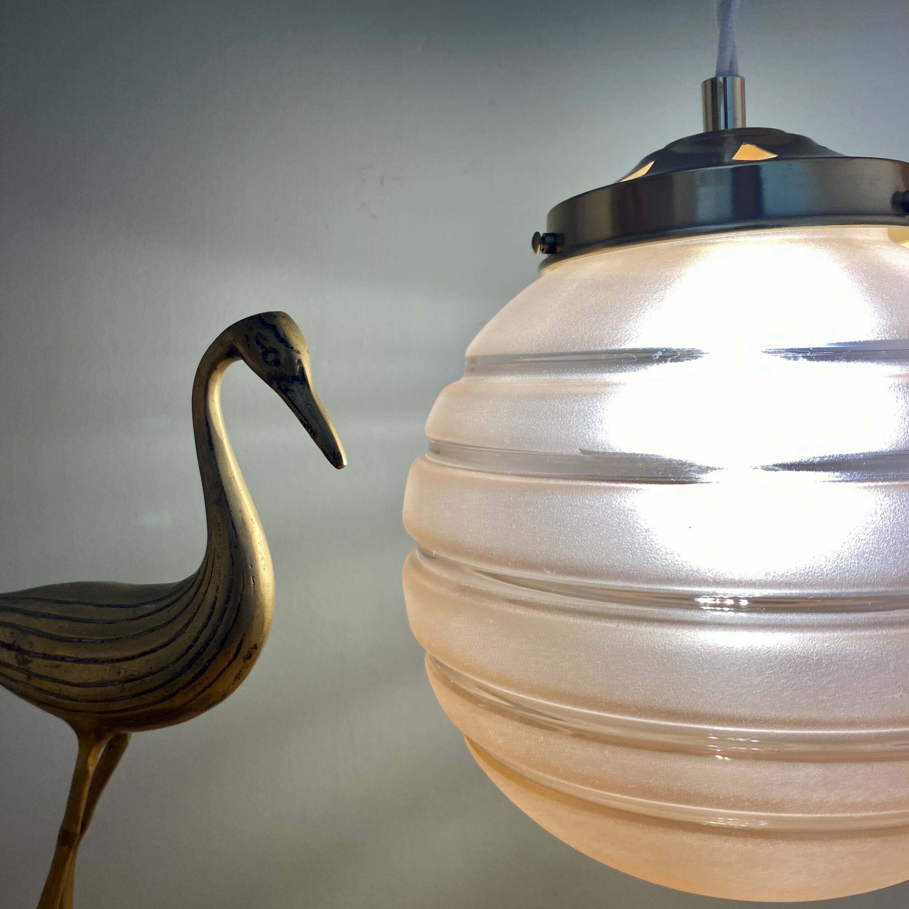 vintage globe pendant light in pink frosted glass