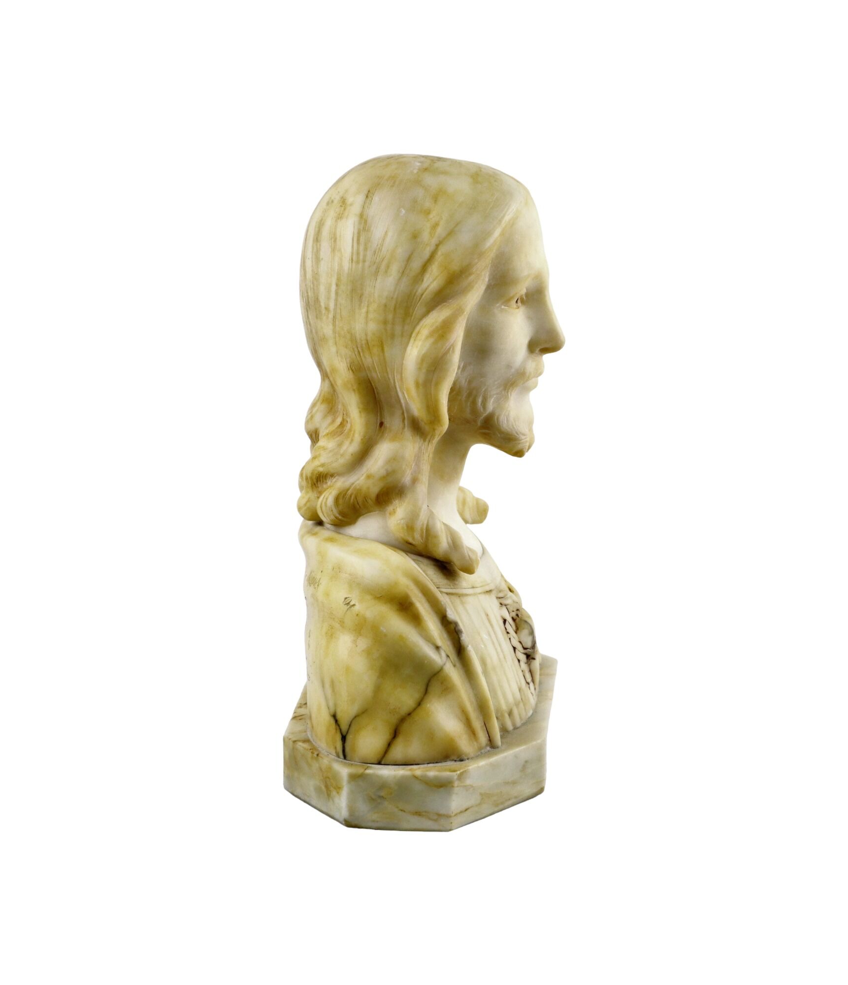 Alabaster Marble Bust Christ Sacred Heart Antique 1920 Signed 32cm