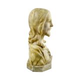 Alabaster Marble Bust Christ Sacred Heart Antique 1920 Signed 32cm