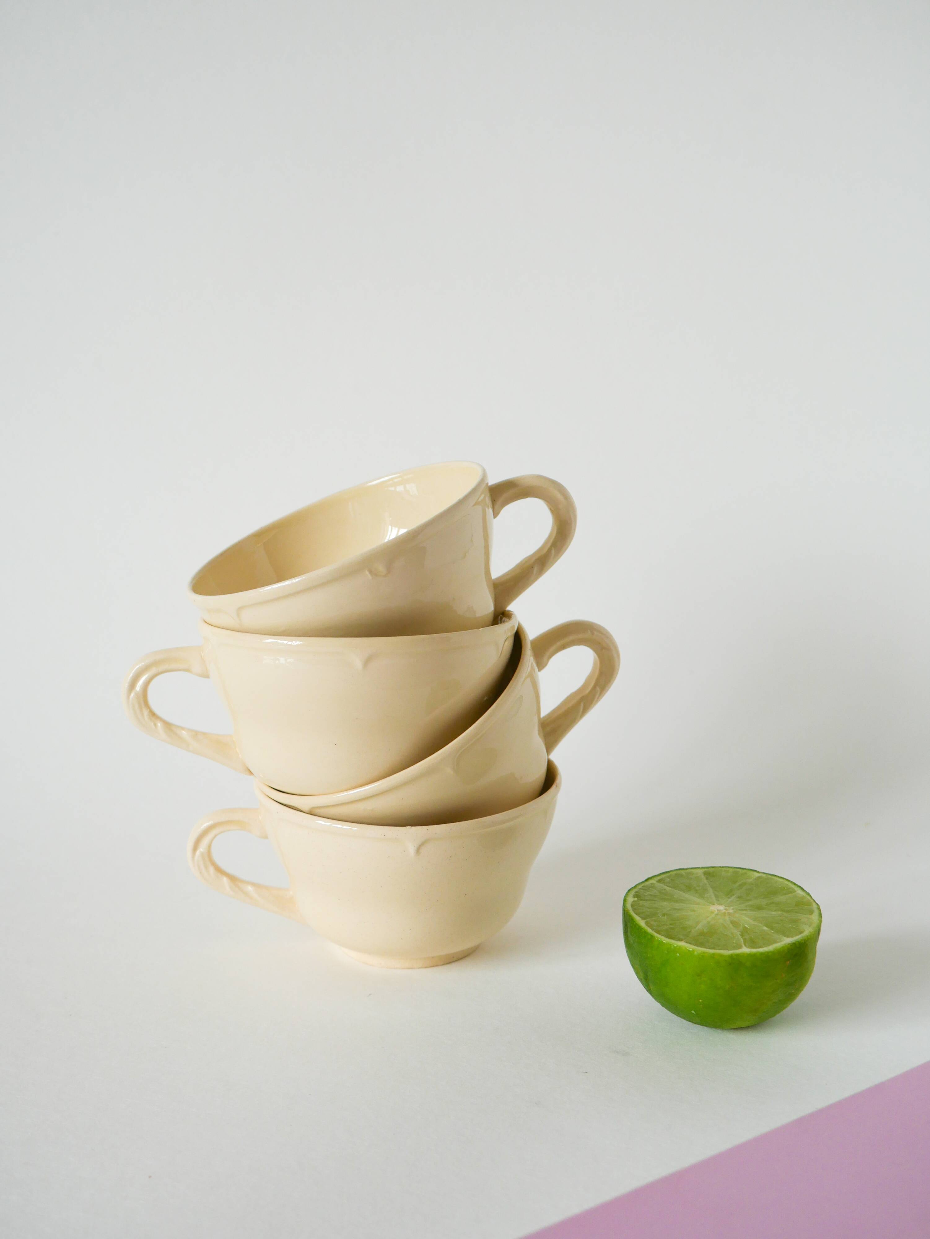 Set of 4 Badonviller coffee cups, Cream, 1960