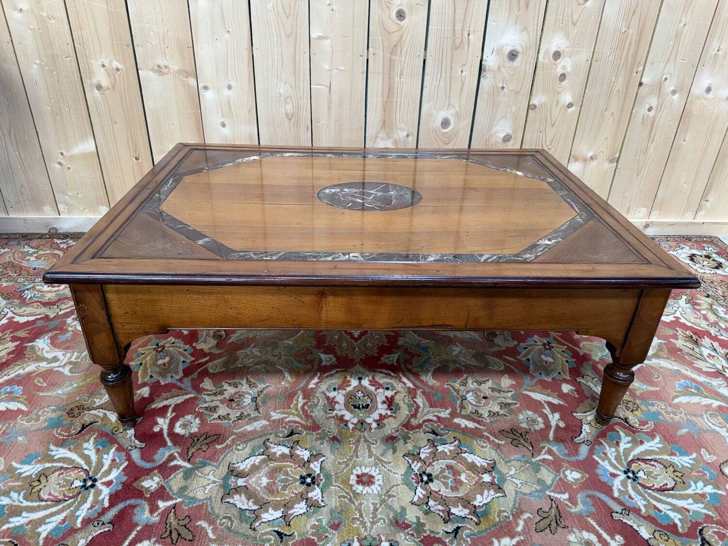Coffee table – French classic style – Cherry, oak, marble