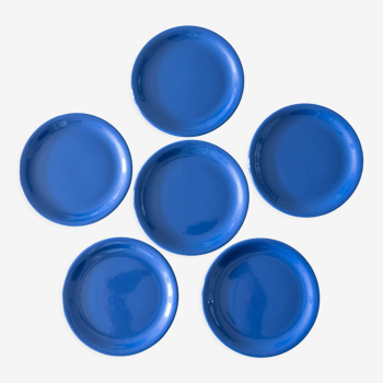 6 assiettes en céramique bleu profond