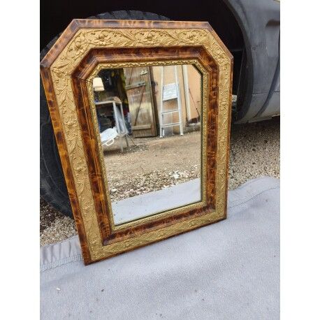 Miroir 19ème faux bois et stuc doré