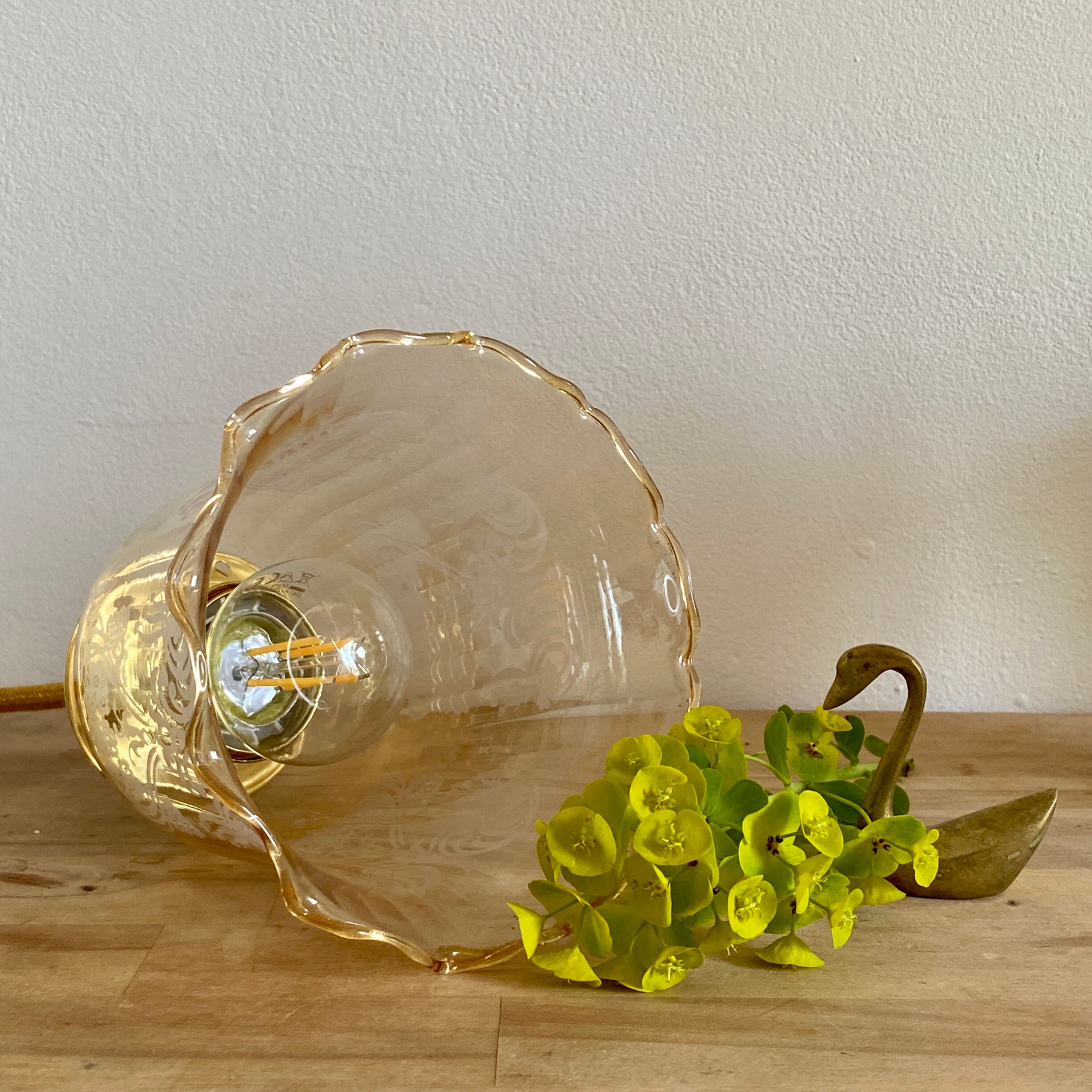 Vintage tulip walking lamp in amber glass