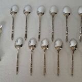 Box of 12 mocha spoons and 1 sugar tongs Ercuis silver metal