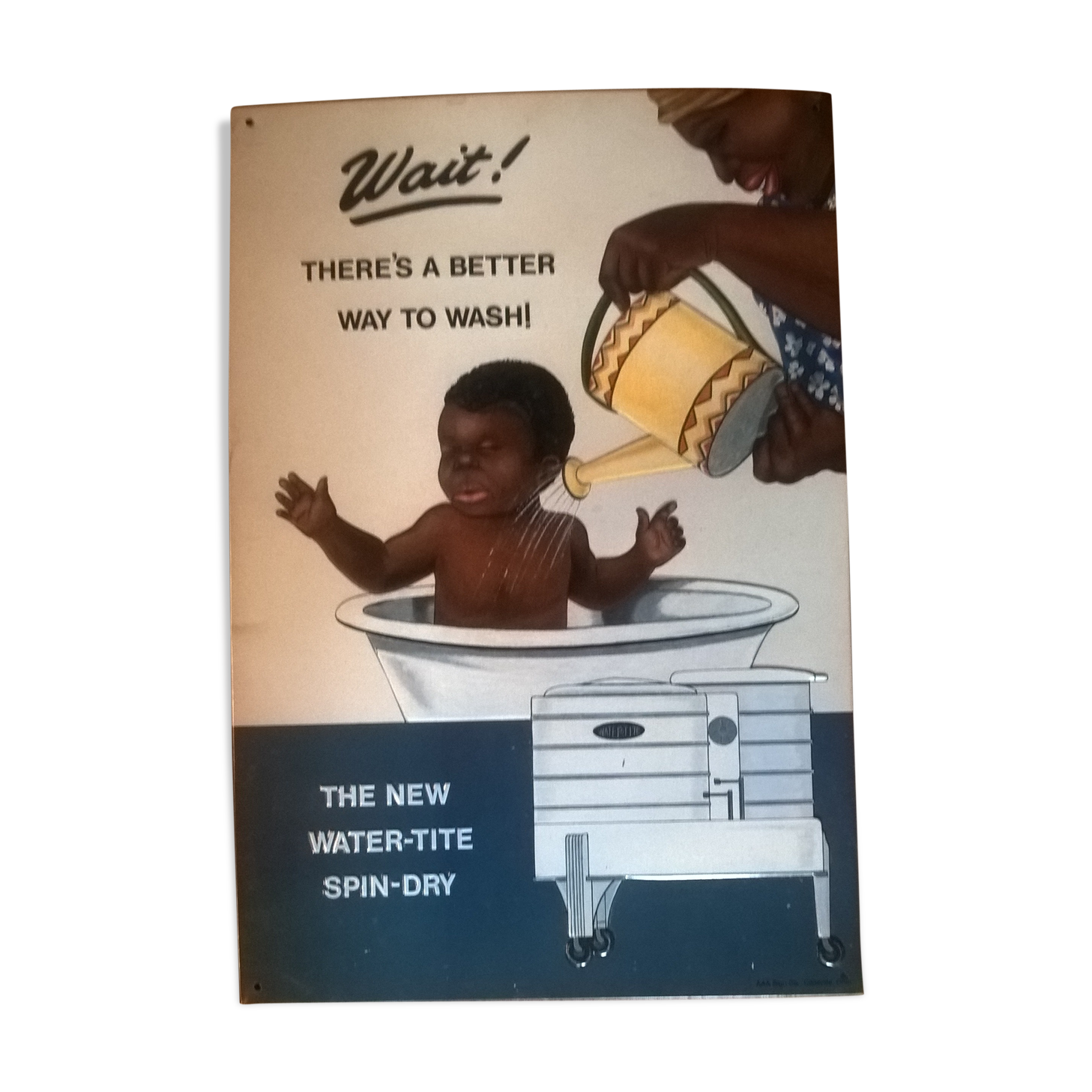 Affiche publicitaire métallique américaine AAA Sign Co. COITTSVILLE, OHIO, années 50' vantant les mérites d'un "chauffe eau" s atn