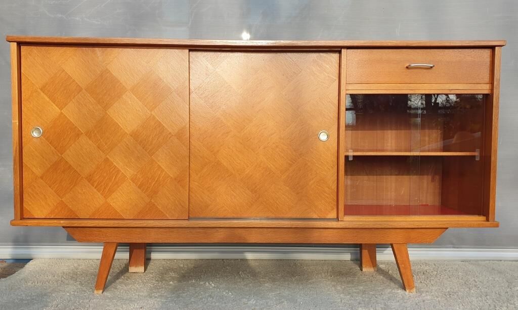 Sideboard 1960 diamond marquetry and showcase 180x45