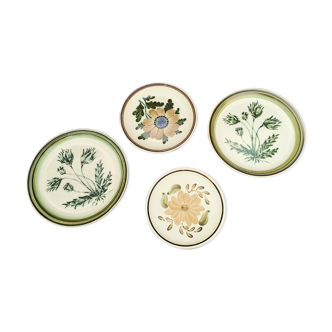 Lot of 4 mismatched plates herbarium vegetable decoration