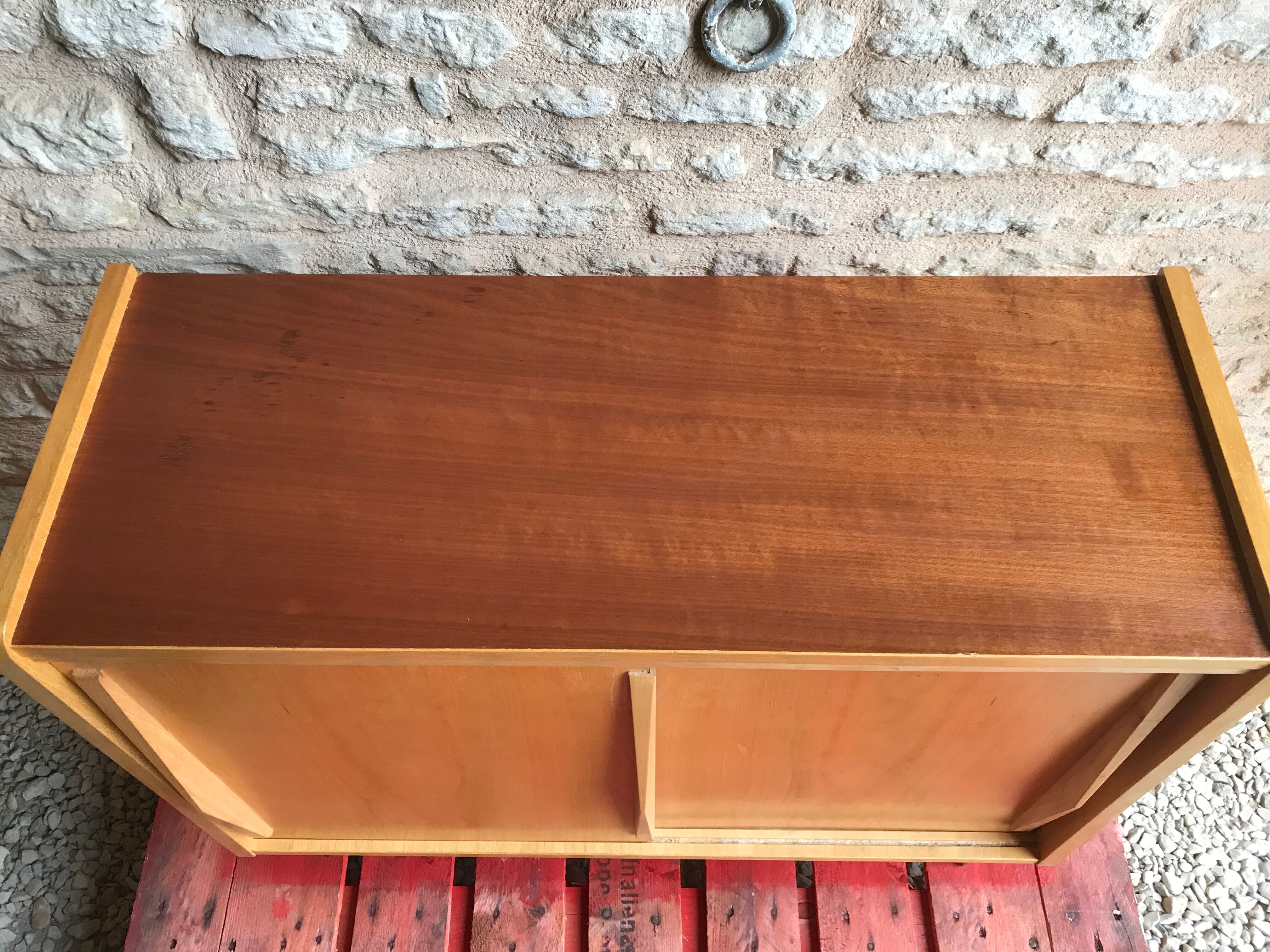 Vintage storage cabinet sliding doors feet compass