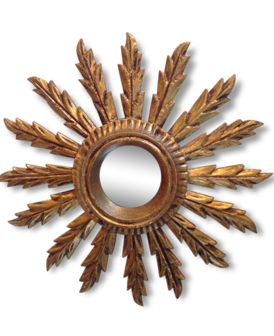 Vintage wooden Golden Sun mirror, 60 years