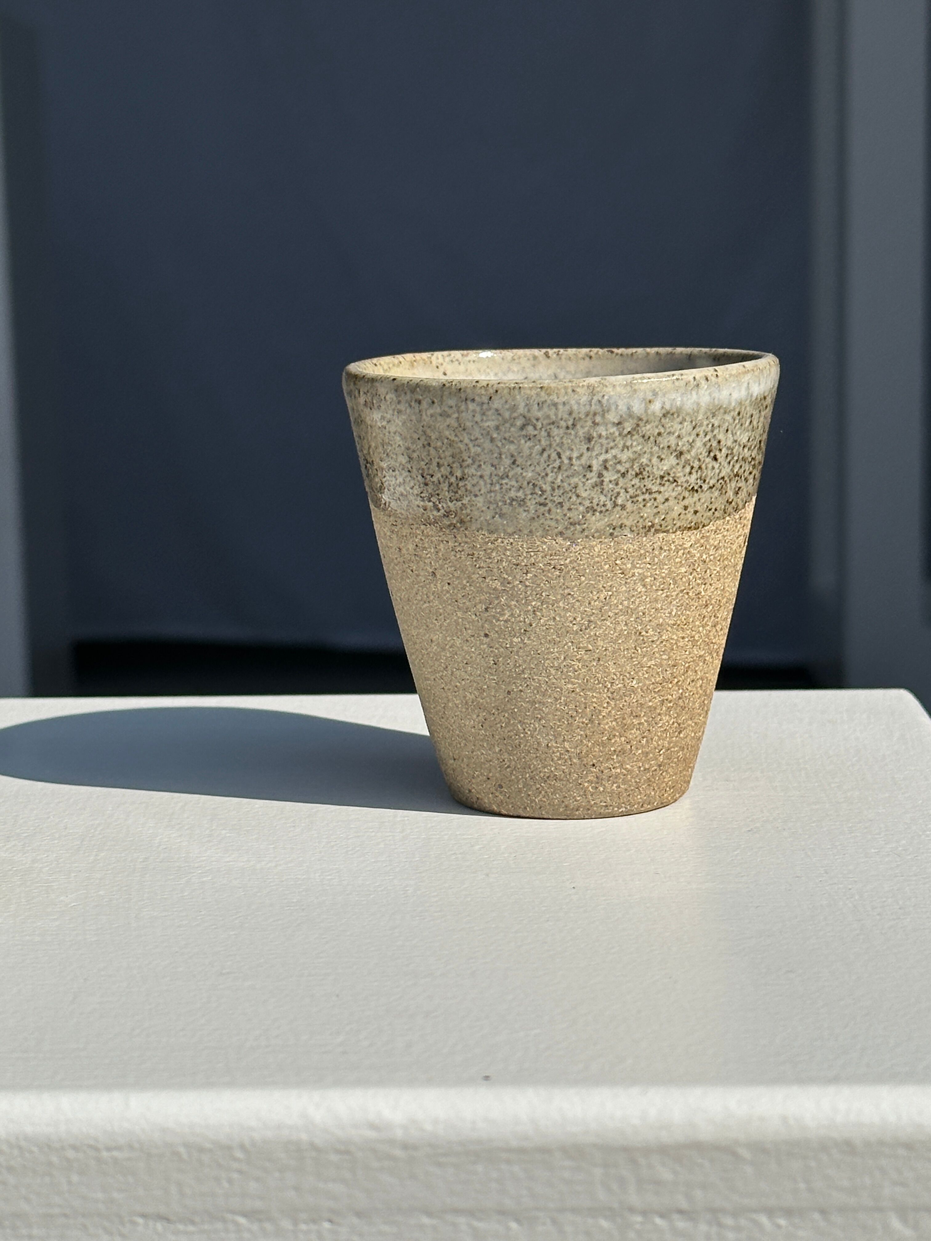 Set of 2 cups in Indonesian ceramic (brown & speckled glazed matte)