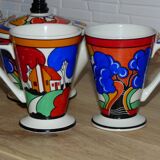 Teapot with 2 cups. art deco. clarice cliff. sadler.