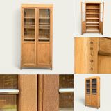 Parisian glass cabinet in solid raw oak, 1950