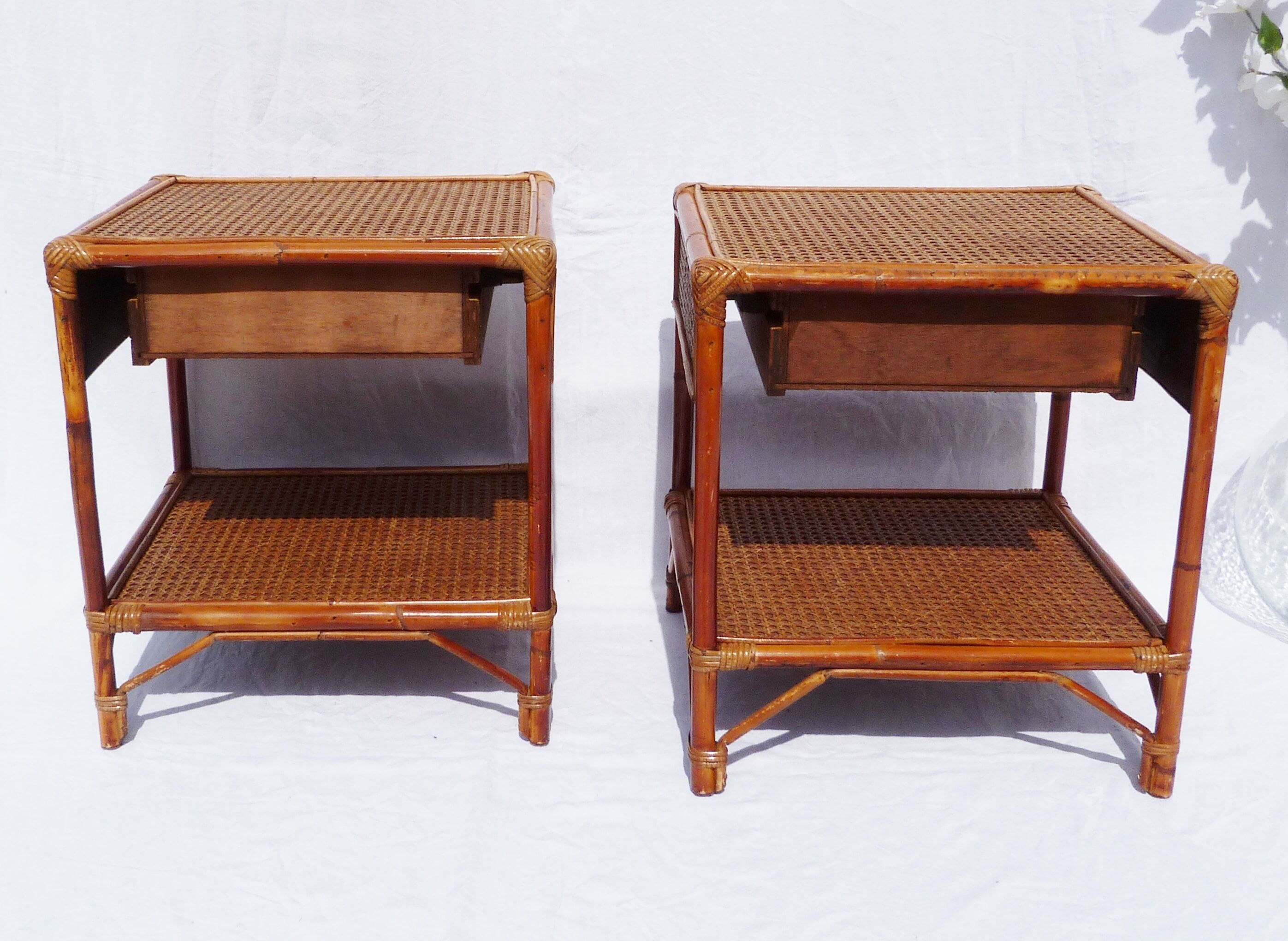 Pair of cane bedside tables