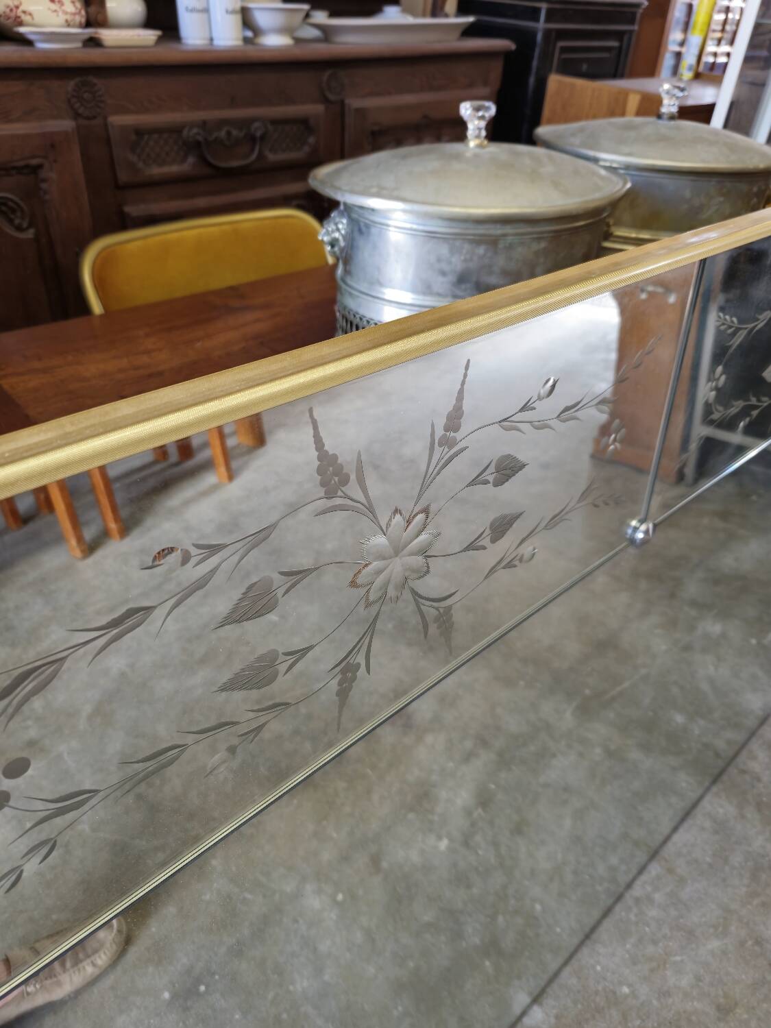 Antique Venetian brasserie mirror in eglomisé glass
