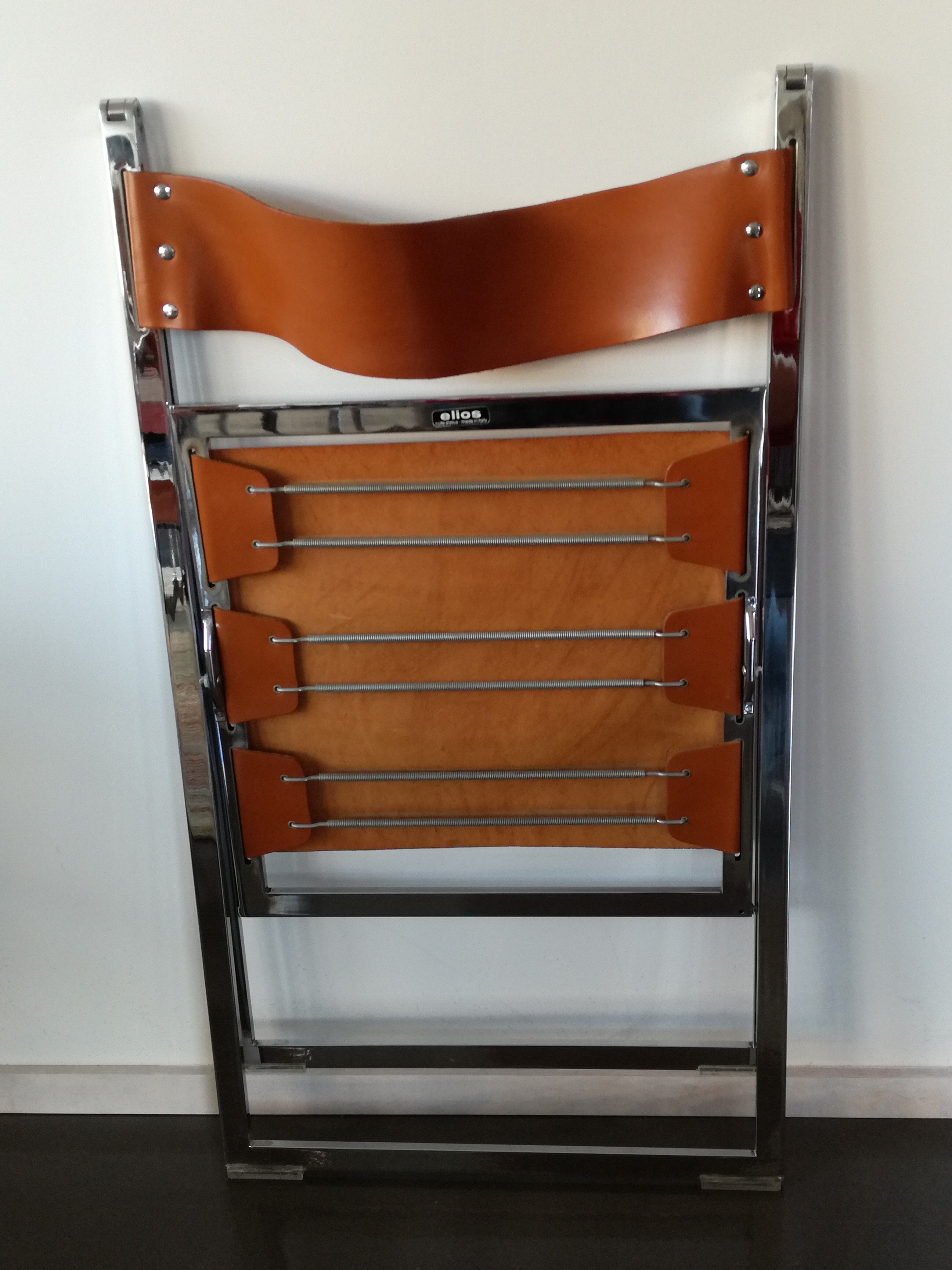 8 Chromed brown leather chairs by Fontoni and Geraci - 1970