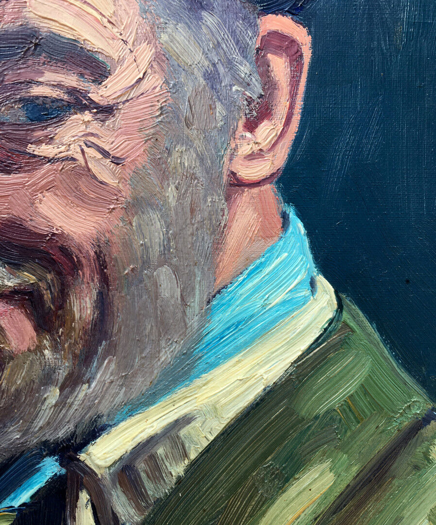 Oil on canvas french man portrait painting, signed by A. Chris, 1962