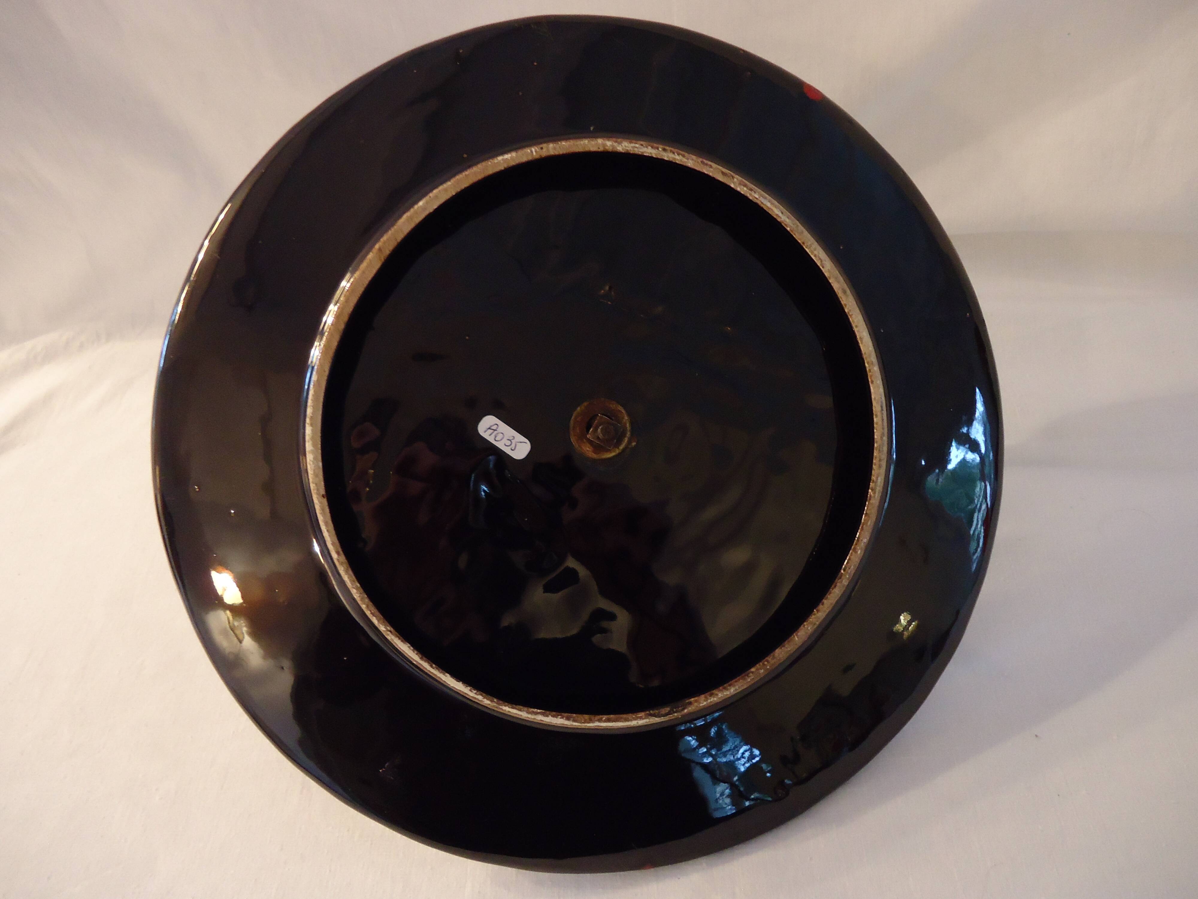 Cheese platter Vallauris glazed ceramic black red A035