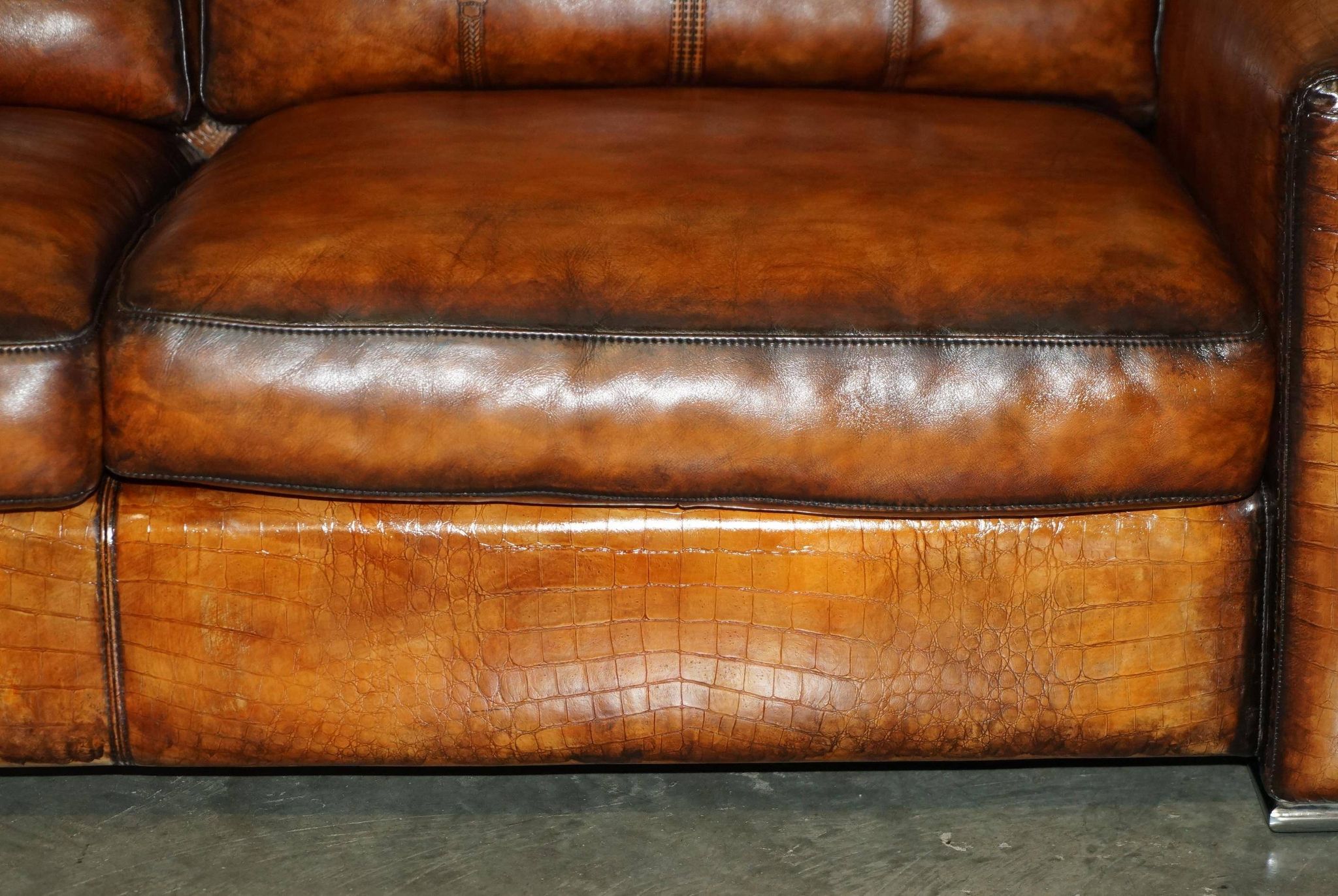 Fendi canapé in embossed crocodile leather, hand-patinated and dyed.