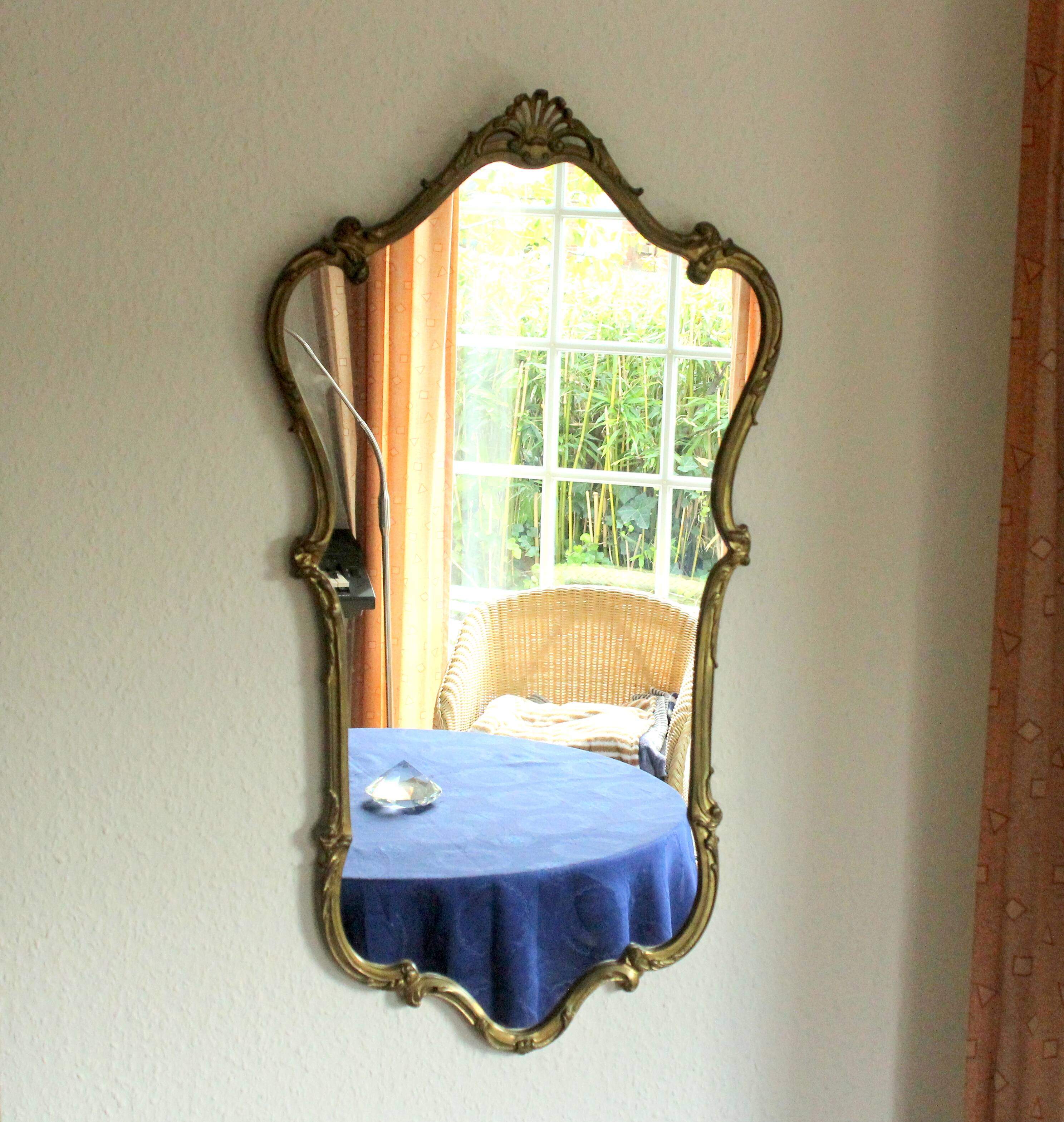 Large wall mirror with a brass frame - Vintage from the 50s