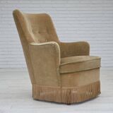 1970s, Danish armchair., original light green furniture velour.