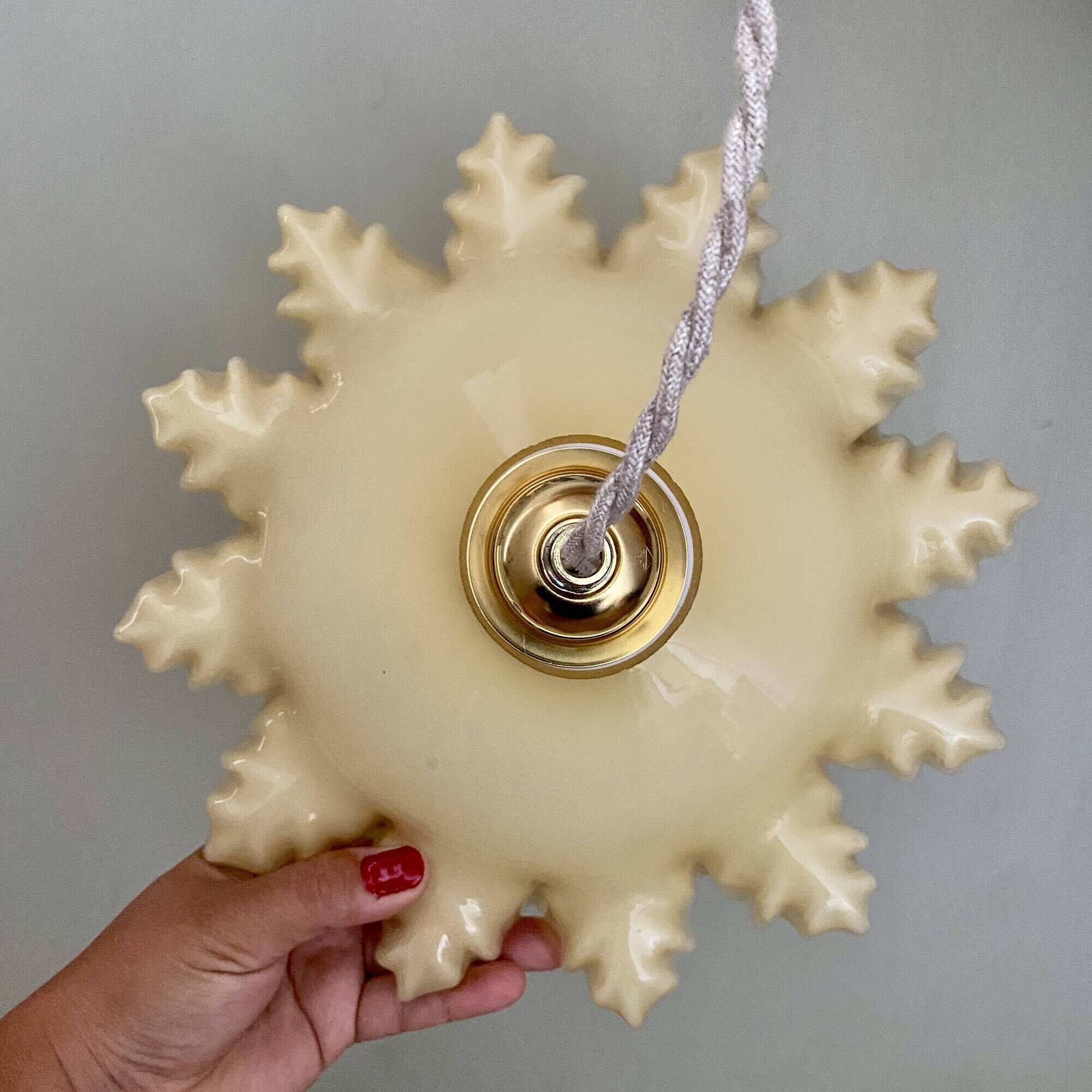 Vintage pale yellow opaline lampshade pendant light