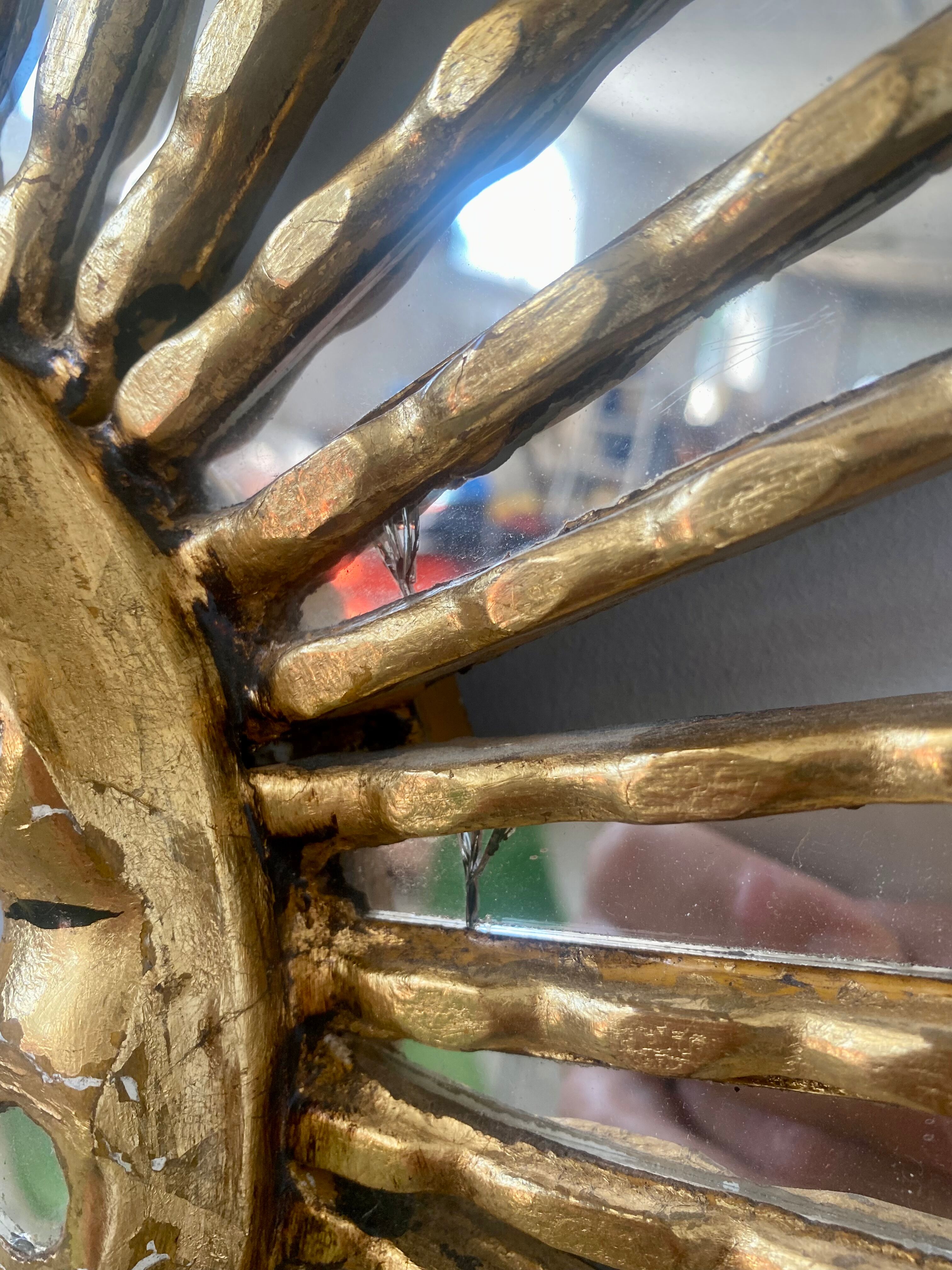 Mirror sun in gilded wood XXL facet mirror design year 60