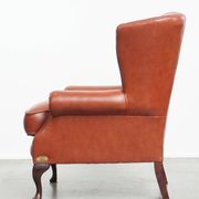 Elegant smooth English cowhide leather Chesterfield wingback armchair