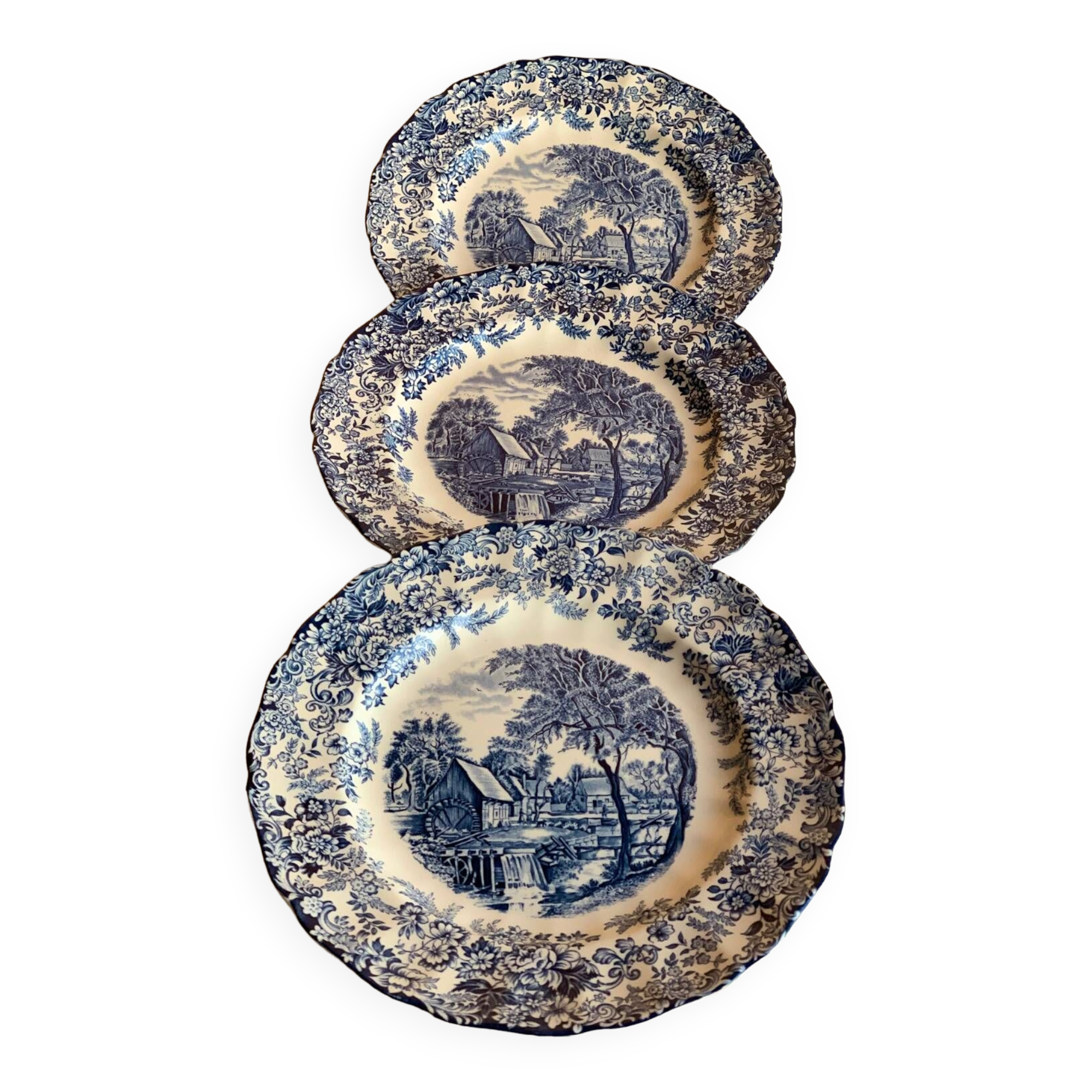 Set of 3 old Johnson Bros iron earth plates