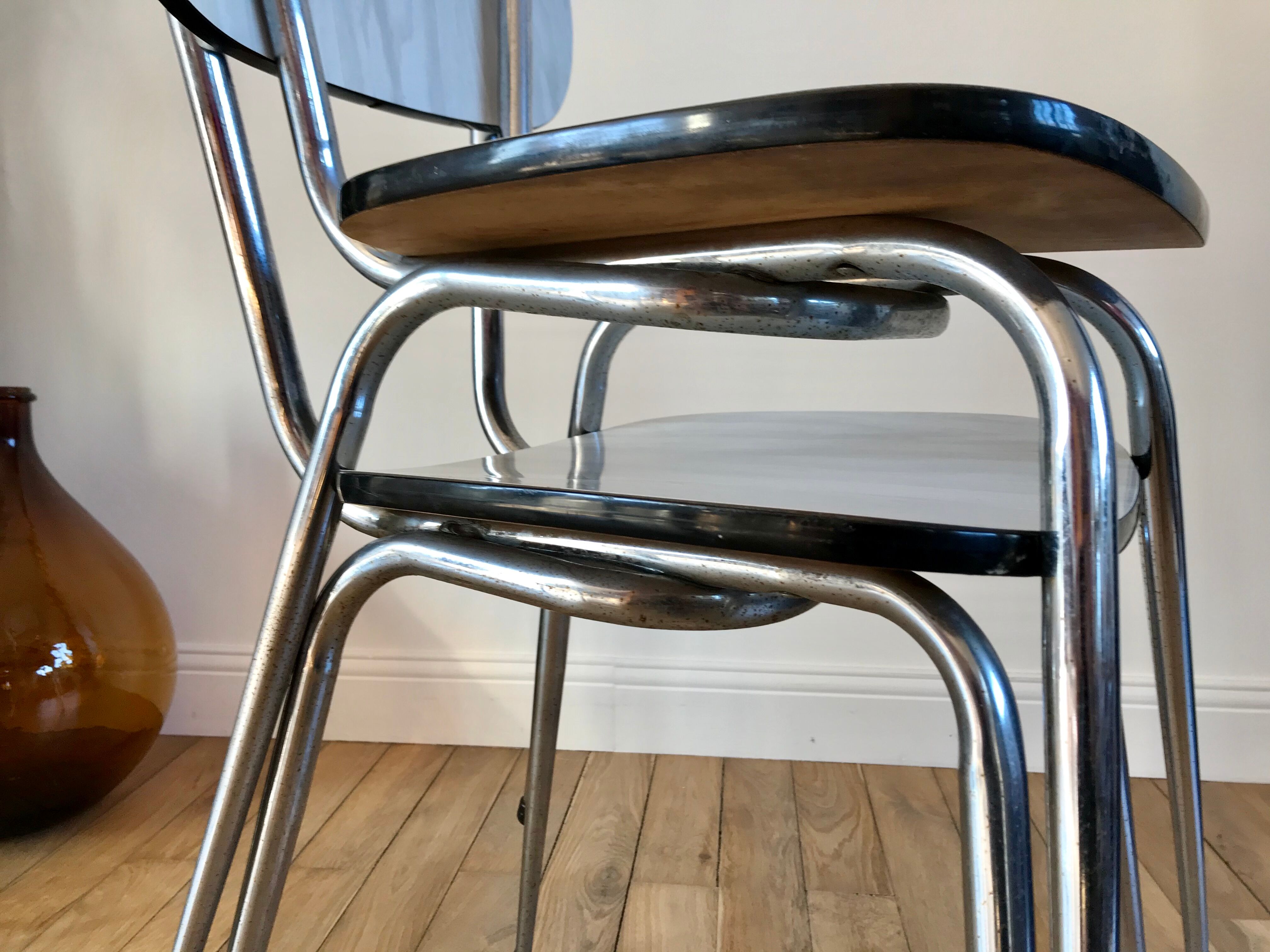 Duo of white formica chairs marble effect 70s
