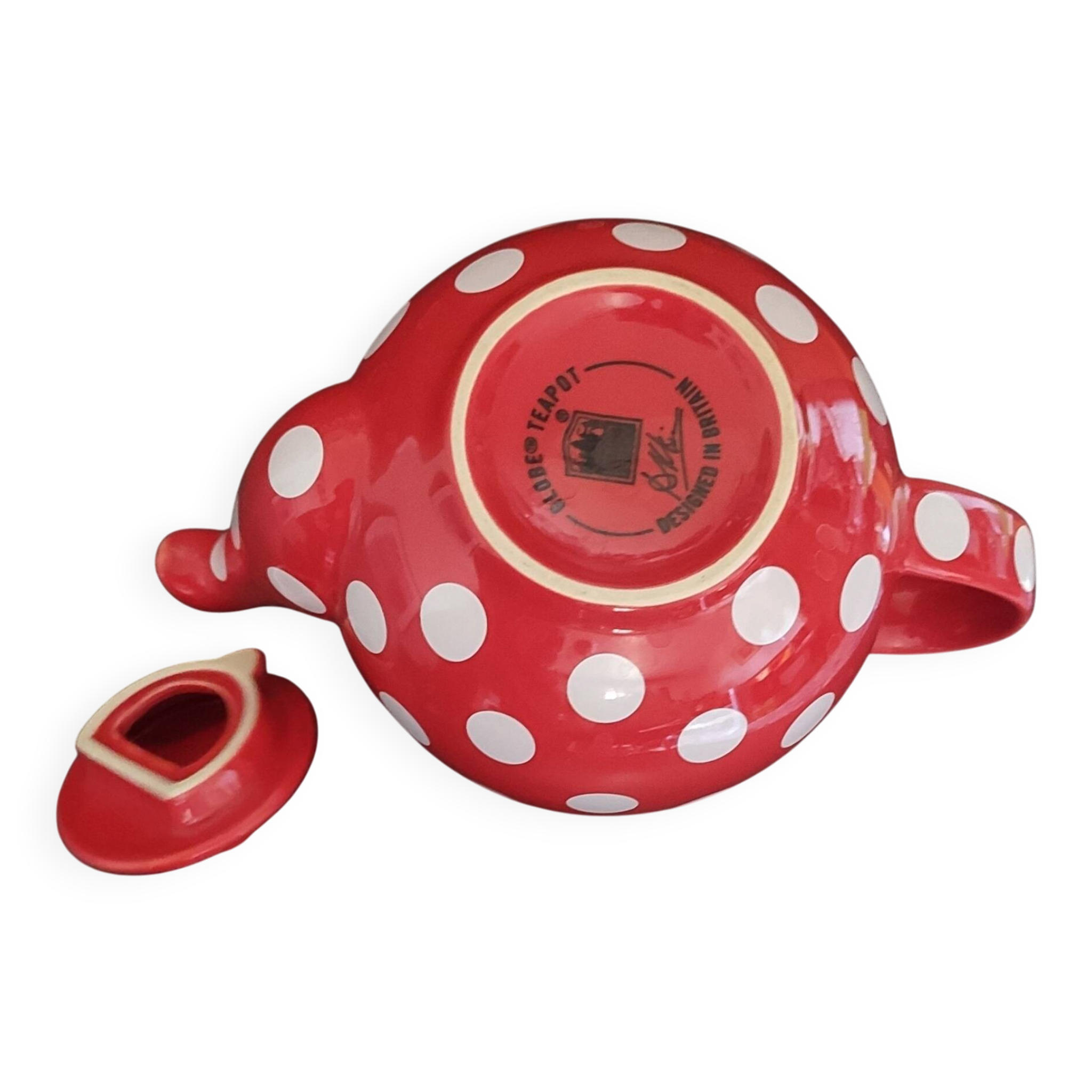 Jolie théière ronde anglaise à pois rouges