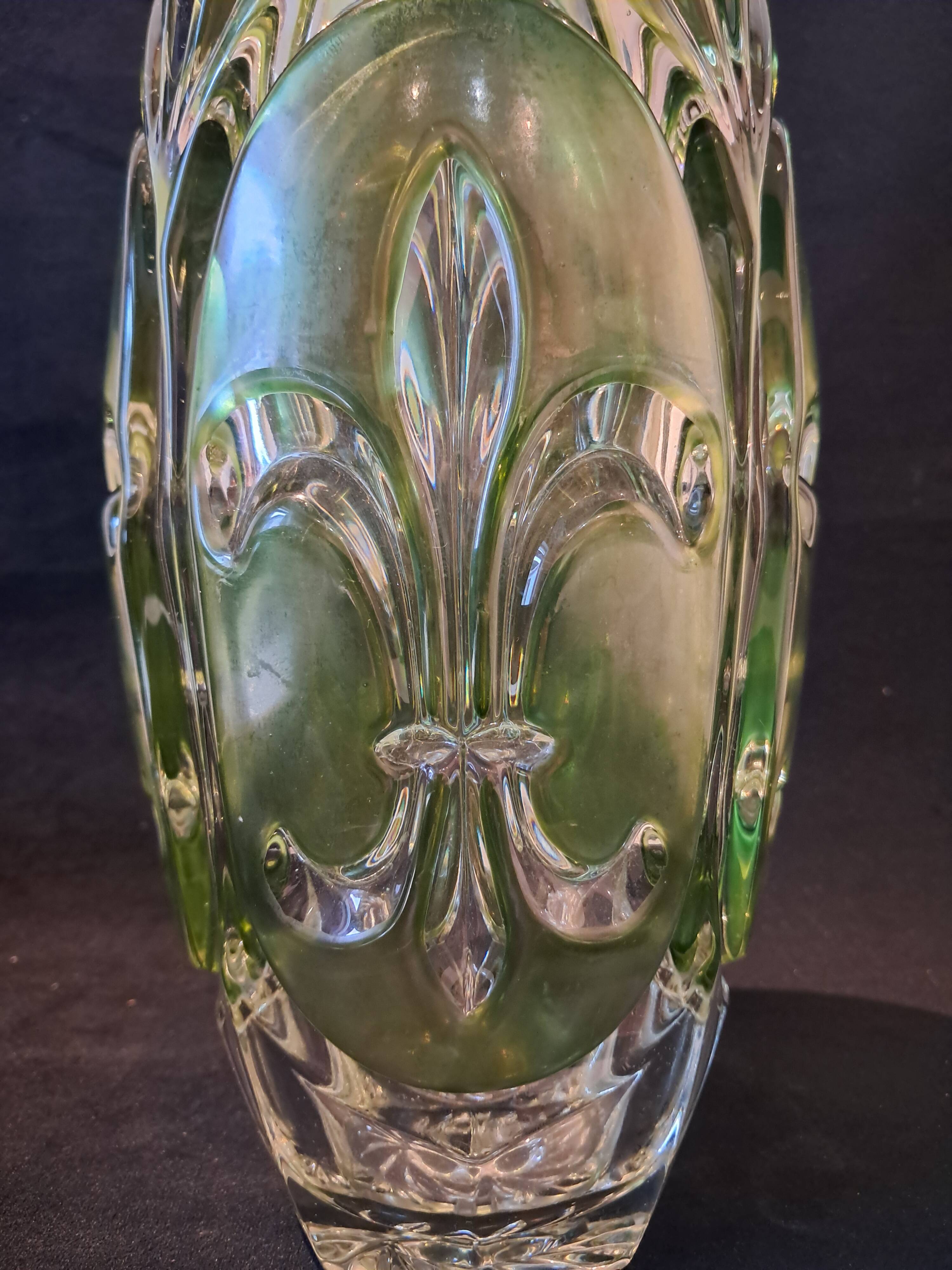 Large glass vase in Czech, lily flower model by Rudolfova Hut.