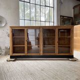 Enfilade de métier en chêne avec portes vitrées