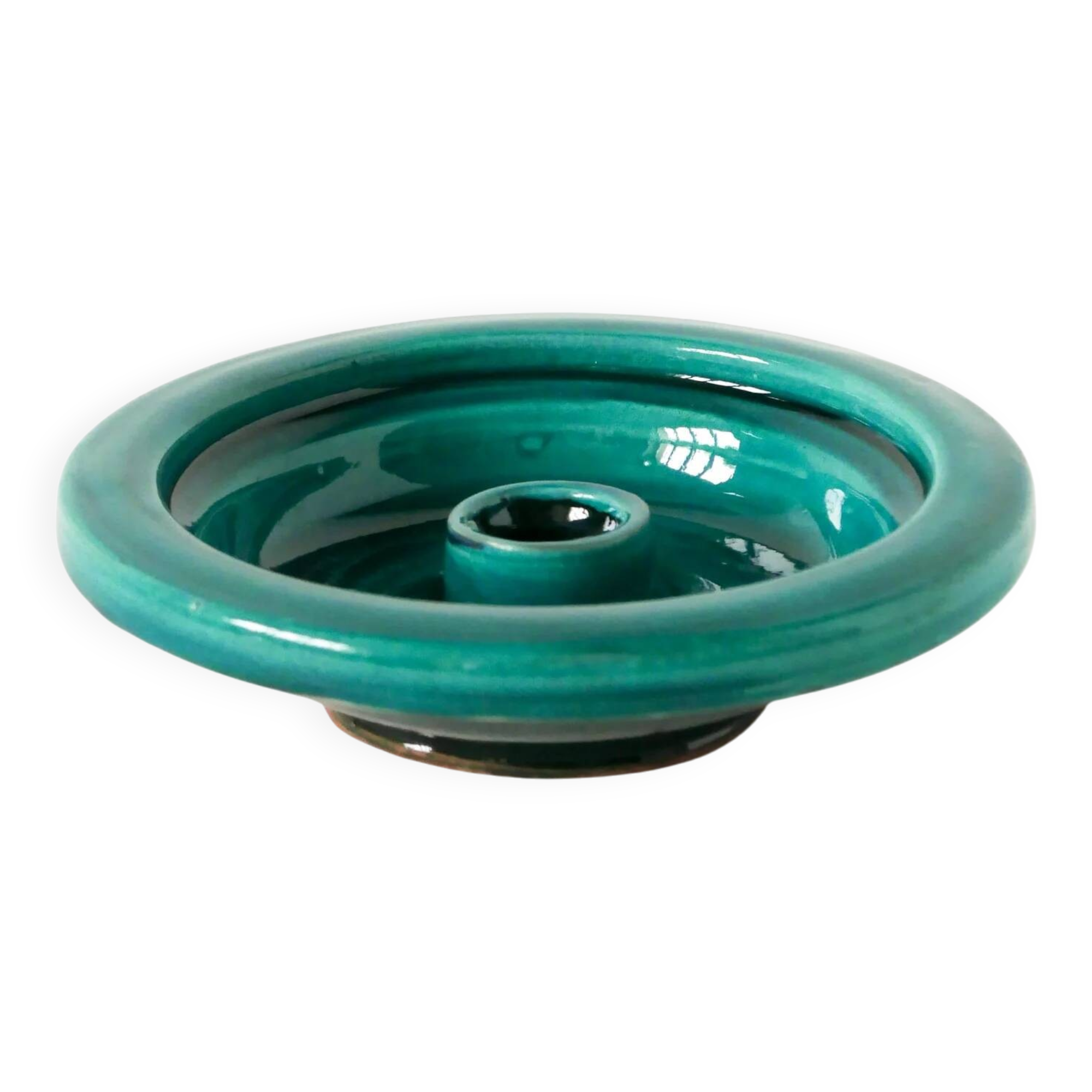 Large ceramic candlestick, handmade, green, 1970.