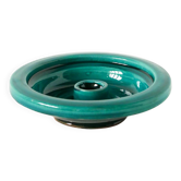 Grand bougeoir en céramique, fabrication artisanale, vert, 1970