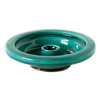 Large ceramic candlestick, handmade, green, 1970.