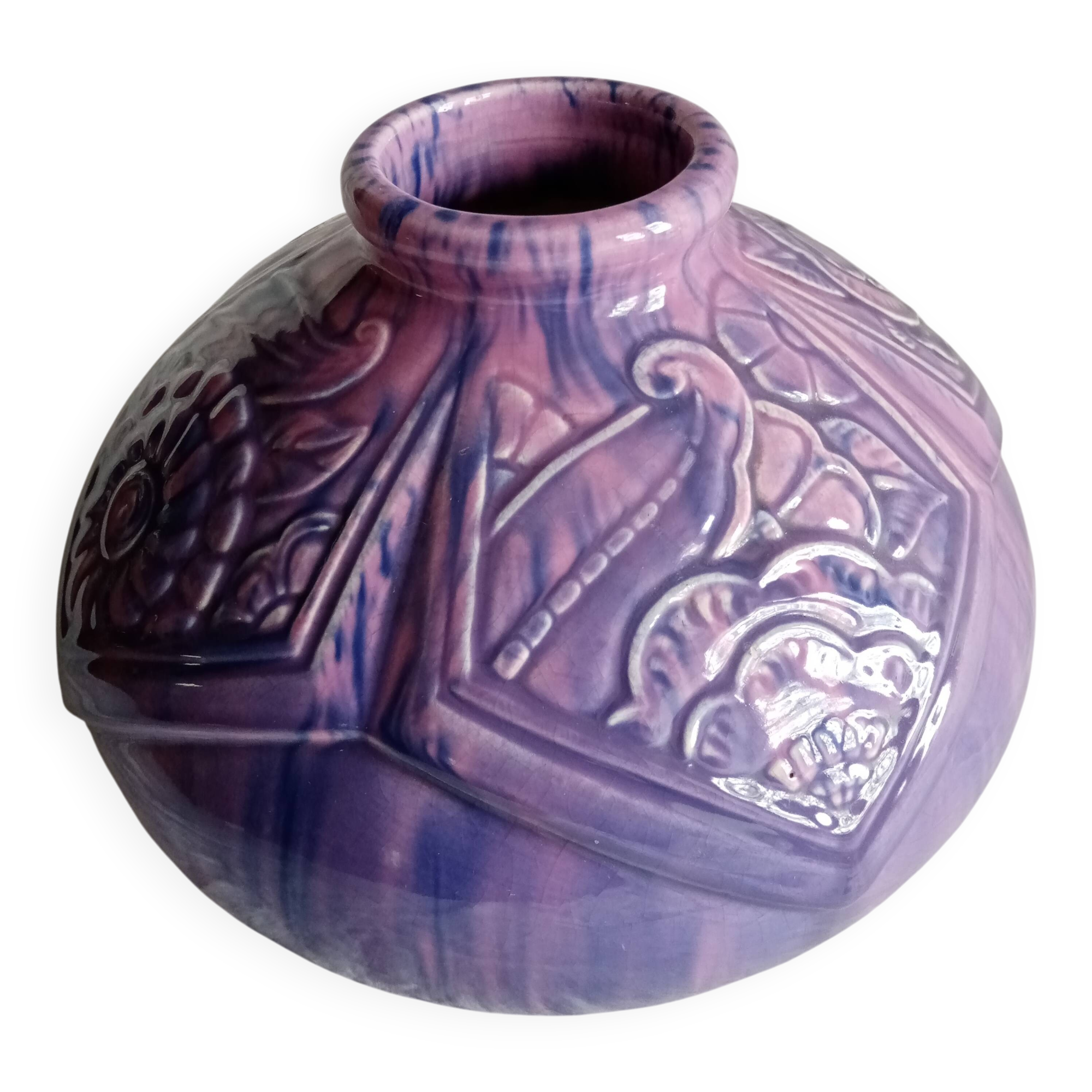 Large Art Deco period slip ball vase, Manufacture Lille Fives